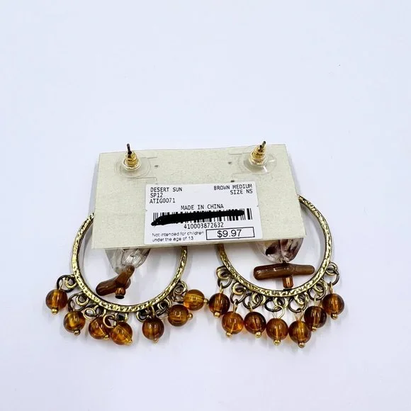 NWT - Charming Charlie - BOHO Vibes Brown & Amber Beaded Chandelier Earrings - Picture 5 of 7